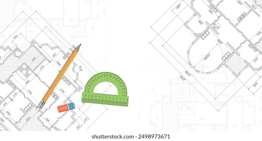 House plan project .Education industry.Technical drawing . Engineering illustration,vector.	
