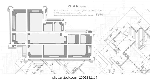 Proyecto de Plan de la casa. Fondo de dibujo técnico. Diseño de ingeniería. Vector, ilustración.