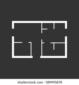 House plan simple flat icon. Vector illustration on black background.