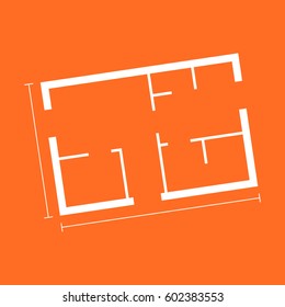 House plan simple flat icon. Vector illustration on orange background.