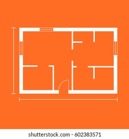 House plan simple flat icon. Vector illustration on orange background.