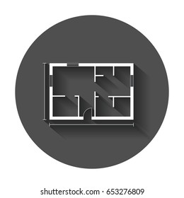 House plan simple flat icon. Vector illustration with long shadow.
