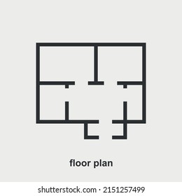 House plan simple flat vector icon isolated on white background. Floorplan line illustration.