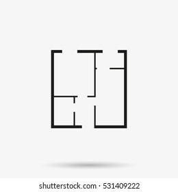 House plan simple flat vector icon isolated on white background. Floorplan line illustration.