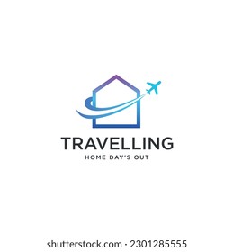 House and plane travel logo. Modern color vacation holiday icon vector illustration