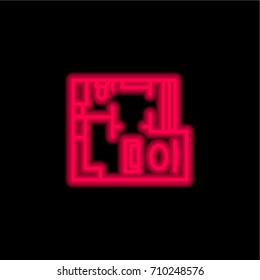 House plans red glowing neon ui ux icon. Glowing sign logo vector