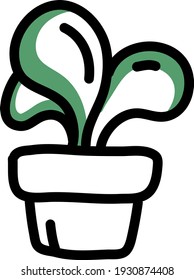 House plant with big leaves, illustration, vector on white background.