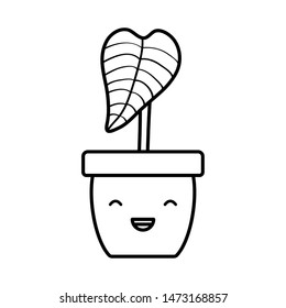 house plant in ceramic pot kawaii character