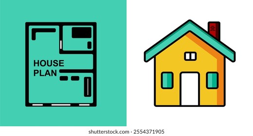 House plant, Home icon, illustration of simple house isolated on white background