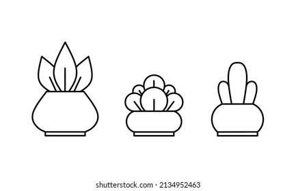 House plant icon set in line style for wall decor, interior design, and for coloring books