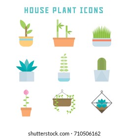 House plant icons in flat style for your home projects or botany publications.