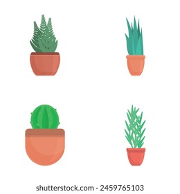 House plant icons set cartoon vector. Home plant and flower in pot. Interior detail