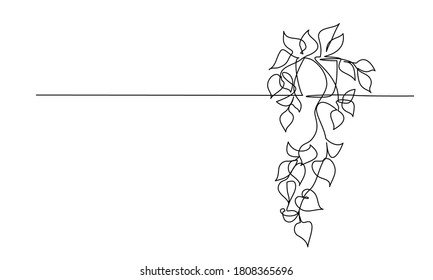 House plant in pot. Continuous one Line drawing. Isolated on White Background. Vector illustration.