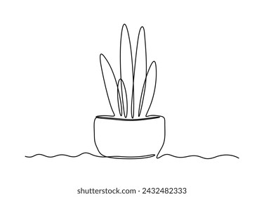 House plant in pot continuous single line drawing vector illustration. Pro vector