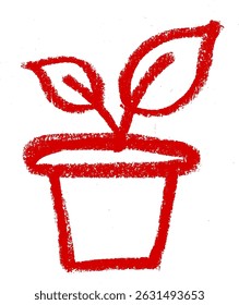 House Plant Pot Icon Crayon Chalk Drawing Vector