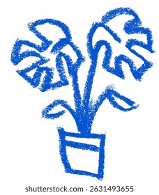 House Plant Pot Icon Crayon Chalk Drawing Vector