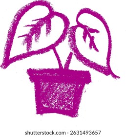 House Plant Pot Icon Crayon Chalk Drawing Vector