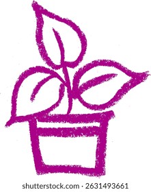 House Plant Pot Icon Crayon Chalk Drawing Vector