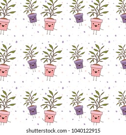 house plant in pot kawaii character pattern