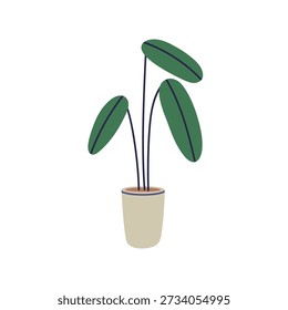 Planta de casa en maceta. Ficus de hoja Grande, follaje fresco que crece en maceta. Vegetación de hojas verdes en maceta, decoración interior del hogar. Ilustración vectorial plana aislada sobre fondo blanco