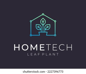 House Plant Pot Leaf Potted Circuit Technology Digital Electronic Connection Vector Logo Design