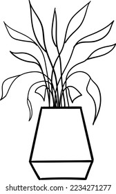 House plant in a pot. Outline illustration. This art is perfect for invitation cards, spring decor, greeting cards, logo design, branding design, posters, scrapbooking, print, wallpaper, etc. 