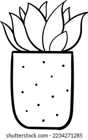 House plant in a pot. Outline illustration. This art is perfect for invitation cards, spring decor, greeting cards, logo design, branding design, posters, scrapbooking, print, wallpaper, etc. 