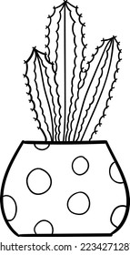 House plant in a pot. Outline illustration. This art is perfect for invitation cards, spring decor, greeting cards, logo design, branding design, posters, scrapbooking, print, wallpaper, etc. 
