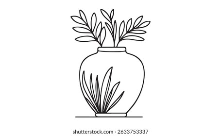 Planta da casa em um esboço de vaso, ilustração de arte de linha de planta em vaso