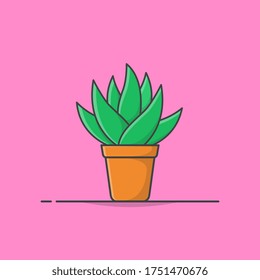 House Plant In Pot Vector Icon Illustration. Trendy Plant Growing In Pot Or Planters. Flowerpot Bloom Icon