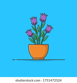 House Plant In Pot Vector Icon Illustration. Trendy Plant Growing In Pot Or Planters. Flowerpot Bloom Icon