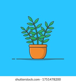 House Plant In Pot Vector Icon Illustration. Trendy Plant Growing In Pot Or Planters. Flowerpot Bloom Icon