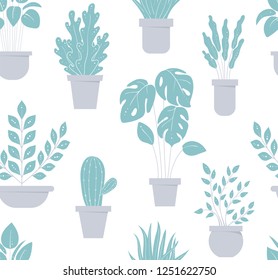 House plant seamless pattern. Flowerpot background. For textile