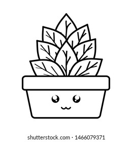 house plant in square ceramic pot kawaii character