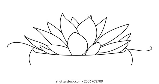 House plant succulent cactus in pot. Continuous one Line drawing. Isolated on White Background. Vector illustration. Line art design for web logo or print.