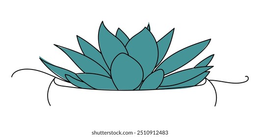 House plant succulent cactus in pot. Continuous one Line drawing. Isolated on White Background. Vector illustration. Line art design for web logo or print.