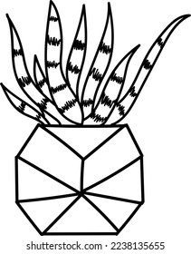 House plant, succulent in a pot. Outline illustration. This art is perfect for invitation cards, spring decor, greeting cards, logo design, branding design, posters, scrapbooking, print, wallpaper.