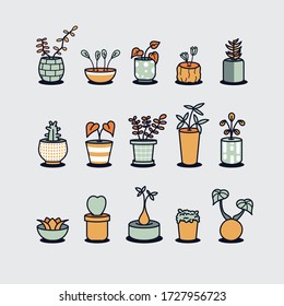 Conjunto de vectores de plantas de la casa. Flores en el diseño de la olla.