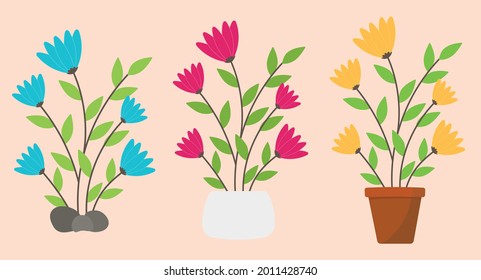 House plants beautiful flower image design vector for clip art logo in garden set png