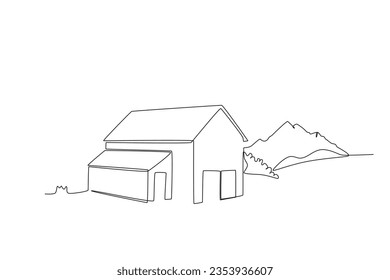 A house with plants beside it. Village one-line drawing