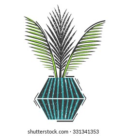 House plants: Chamaedorea. Vector. Lino cut.