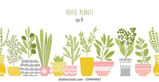 house plants colorful seamless border 