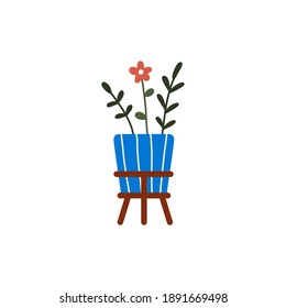 House plants flower pot bloom illustration. Hand drawn indoor plant vector art.