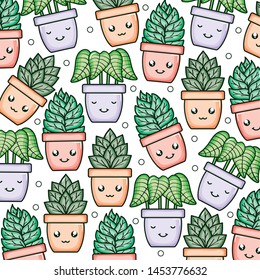 house plants kawaii comic characters pattern