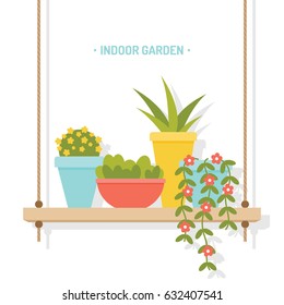 House Plants On Hanging Shelf Vector Illustration