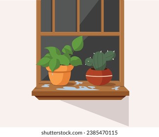 house plants out the window vector background