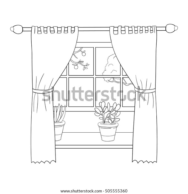 House Plants Pots On Windowsill Day Stock Vector (Royalty Free) 505555360