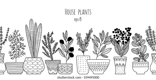 house plants seamless border