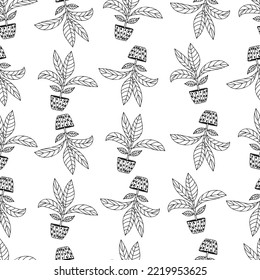 House plants seamless doodle pattern design in vector. House plants seamless pattern. Hand drawn house plants pattern in vector.