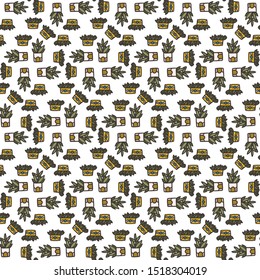 House plants seamless pattern doodle style hand drawn background for clothing textile, wrapping paper, wallpaper. Stock vector